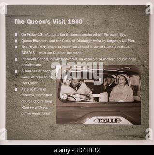 Informationen und Fotos zum Besuch von Königin Elizabeth im Jahr 1960, Westray Heritage Trust, Pierowall, Westray, Orkney Islands, Schottland, Großbritannien Stockfoto