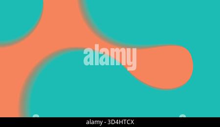 Blaue dynamische Formen auf orangefarbenem Hintergrund. Abstrakte, verlaufende, flüssige Textur mit verschwommenen Formen Stock Vektor