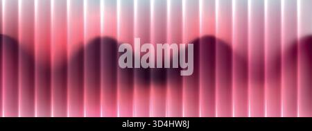 Gerippte, mattierte Glasstruktur mit fraktalen Reflexionen. Roter und weißer Farbverlauf, welliger Hintergrund mit Glasoberfläche Stock Vektor