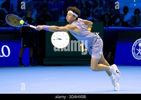 Turin, Italien. November 2025. Ben Shelton USA spielt Nitto ATP Finals 2025 während Nitto ATP Finals 2025, International Tennis Match in Turin, Italien, 9. November 2025 Credit: Independent Photo Agency/Alamy Live News Stockfoto