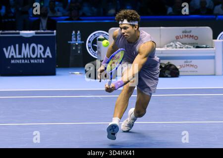 Turin, Italien. November 2025. Ben Shelton USA spielt Nitto ATP Finals 2025 während Nitto ATP Finals 2025, International Tennis Match in Turin, Italien, 9. November 2025 Credit: Independent Photo Agency/Alamy Live News Stockfoto