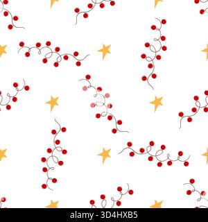 Nahtloses Weihnachtsmuster im handgezeichneten Stil. Girlanden, Weihnachtslichter. Druck für Design, Textil, Stoff, Tapete, Verpackung Stock Vektor