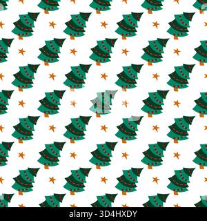 Nahtloses Weihnachtsmuster im handgezeichneten Stil. Weihnachtsbäume. Druck für Design, Textil, Tapeten, Verpackung, Dekoration Stock Vektor