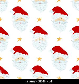 Nahtloses Weihnachtsmuster im handgezeichneten Stil. Weihnachtsmann. Druck für Design, Textil, Stoff, Tapeten, Geschenkpapier, Dekoration usw. Stock Vektor