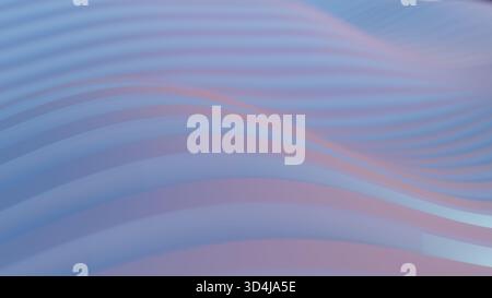 Abstrakter Pastellhintergrund mit weichen Wellenlinien. Sanfte blaue und rosafarbene Flüssigkeitskurven. 3D-Rendering Stockfoto