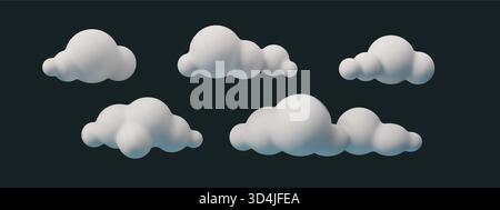 Weiße 3D-Wolke im Cartoon-Stil. Vektorillustration mit flauschigen, weichen und realistischen Formen. Weiße Wolke wirkt niedlich und dekorativ, perfekt für Stock Vektor
