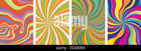 Vintage Psychedelic Swirl Pattern: Grooviger Spiralwirbelhintergrund mit abstrakter Retro-Optik-Illusionstextur für Halloween und 60er Jahre themenbezogene Grafik D Stock Vektor