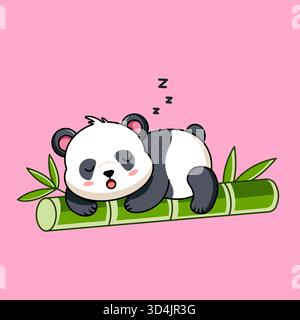 Niedlicher Panda, der friedlich auf Bambus schläft, Panda Schlaf auf Bambus Vektor Illustration Cartoon Design Stock Vektor