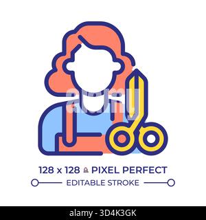 Weibliches Friseur Pixel perfekte Linie Farbsymbol Stock Vektor