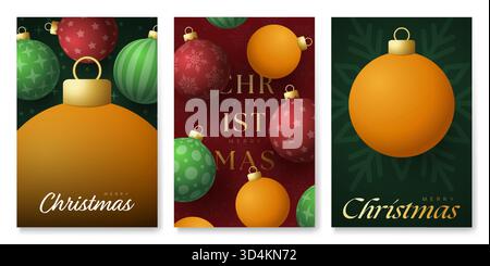 Ping Pong Weihnachten und Neujahr Banner Set. Luxuriöses, modernes Weihnachtsdesign für Weihnachtsfeiern. Minimales Kunstbanner, Poster, Titelvorlagen. Vektorillustraten Stock Vektor