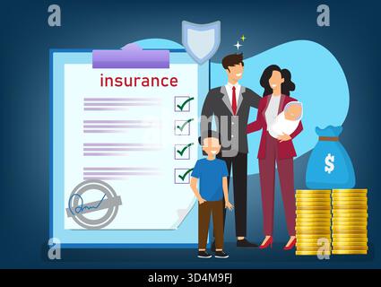 Glückliche Familie schützen Geld Konzept der finanziellen Sicherheit und der Unternehmensversicherung. Stock Vektor