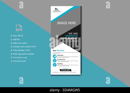 Design der Roll-up-Banner für Unternehmen. Einzigartige Roll-up-Banner-Vorlage für geschäftliche Arbeit. Vorlage für Vektor-Roll-up-Banner. Stock Vektor