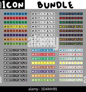 Bundle-Layout im Icon-Design für professionelle Arbeit. Firmensitz, Telefon, Gmail, Mann, Website, Telefon, Kartensymbolgruppe. Professionelles kultiges Set. Stock Vektor