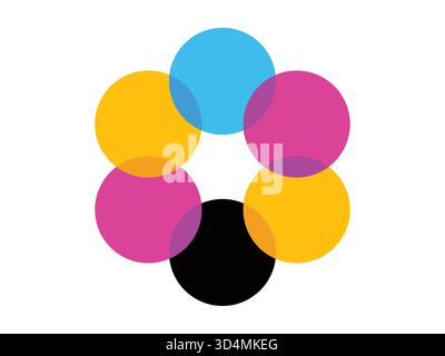 Vektor-CMYK-Drucksymbol mit Cyan-, Magenta-, Gelb- und Schwarzweißmodellen für die Druckindustrie, den Tintenprozess und das Grafikdesign. Perfekt für Stock Vektor