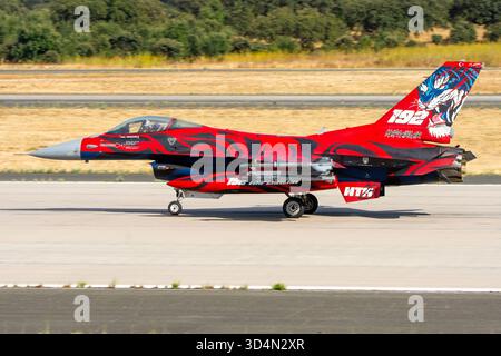 Avión de Combat F-16C de la Fuerza Aérea Turca del 192.Escuadrón con decoración special Tigre durante las maniobras de la OTAN Tiger Meet. Stockfoto