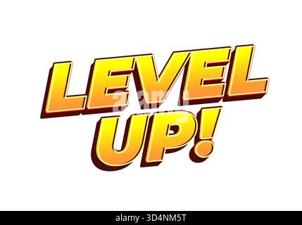 Auffälliger und lebendiger Text mit der AUFSCHRIFT „LEVEL UP“! In einem verspielten Stil, geeignet für Spiele oder Motivationsthemen Stock Vektor
