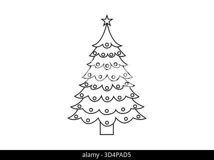 Weihnachtsbaumsymbol mit Ornamenten und Stern in schlichtem Stil Stock Vektor