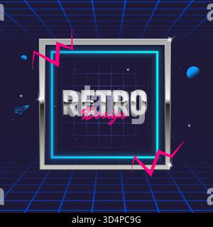 Retro 80er-Rahmen. Vorlage für soziale Medien. Hipster-Design. Retro 80's Logo für Nachtclub, Musikalbum, Einladung, Banner, Poster, Abdeckung. Drucken für Stock Vektor
