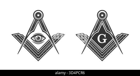 Vintage-Logo der Freimaurerei. Freimaurer, Freimaurer, Illuminaten-Verschwörungsvorlage. Vektorabbildung Stock Vektor