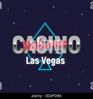 Casino-Logo-Vorlage. Glücksspiel-Retro-Logo mit Neon-Pik-Symbol. Label, Abzeichen, Poster für Glücksspielgeschäft, Casino, Spielhaus. Vektoremblem templ Stock Vektor