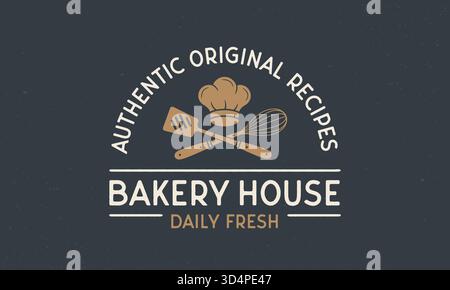 Vintage-Logo der Bäckerei. Bäckerei House Vorlage Logo mit Spachtel und Schneebesen . Poster in modernem Design. Etikett, Abzeichen, Poster für Backhaus, Brothaus, Bäcker Stock Vektor