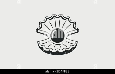Muschel mit Perle. Vintage Pearl Shell-Symbol für Logo, Emblem, Poster und Bannerdesign. Designelement für Schmuck- und Beauty-Unternehmen. Drucken für T-shi Stock Vektor