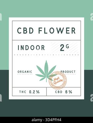Cannabis, CBD Flower Vintage Label. CBD Flower Vintage-Verpackungsdesign. Etikett für medizinisches Cannabis, Etikett, Aufkleberdesign für Verpackung. Retro Vintage Stock Vektor