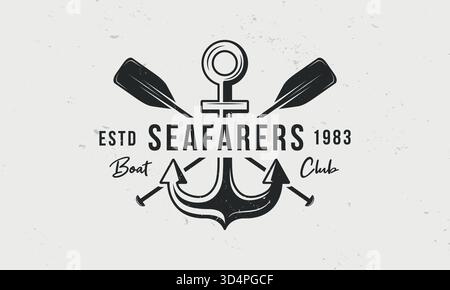 Seefahrer, Segeln, Yachtlogo, Plakatvorlage. Vintage-Emblem-Vorlage für Yachtclub, Segelteam. Anker mit gekreuzten Schaufeln. Vorlage für W Stock Vektor