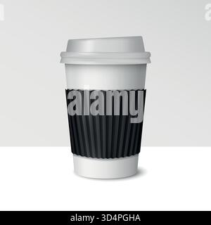 3D Kaffeepapierbecher. Mockup für Kaffeetassen isoliert auf weißem Hintergrund. Gehäusedesign. Vektorabbildung Stock Vektor