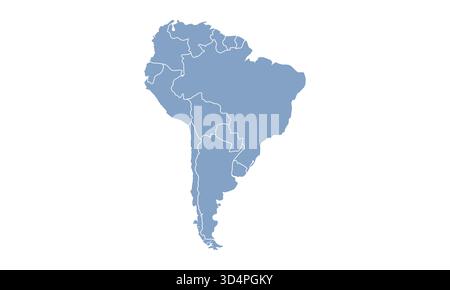 Südamerika-Karte isoliert auf weißem Hintergrund. Südamerika-Karte mit staaten. Vektorabbildung Stock Vektor
