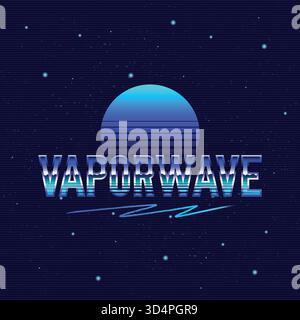 Vaporwave-Logo. Retro-Logo der 80er Jahre mit futuristischer Retro-Sonne. Vektorabbildung Stock Vektor