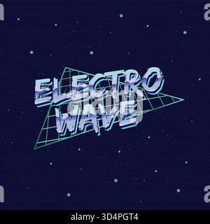 Electro Wave futuristisches Retro-Logo. Electro Music Logo-Design. 80er Jahre Style Label mit abstrakter Dreiecksform und Lasergitter auf dem Hintergrund. Vektordruck Stock Vektor