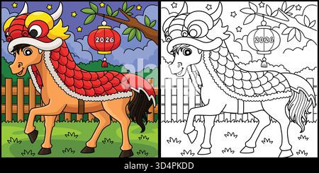 Jahr des Pferdes mit Drachen Kostümillustration Stock Vektor