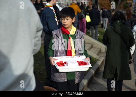 Vancouver, British Columbia, Kanada. November 2025. Zeremonie zum Gedenktag am Victory Square in Vancouver, British Columbia (Kreditbild: © Ryan Walter Wagner/ZUMA Press Wire) NUR REDAKTIONELLE VERWENDUNG! Nicht für kommerzielle ZWECKE! Stockfoto