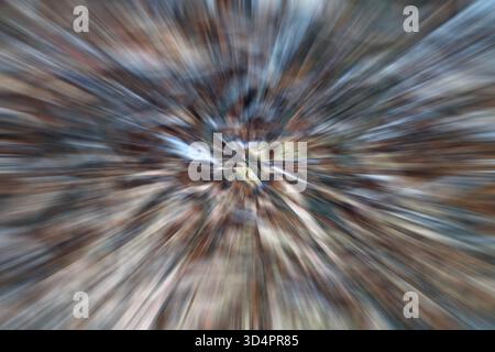 Abstrakter radialer Farbschub mit dynamischer Bewegung und Licht in einem vergrößerten Zentrum Stockfoto
