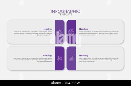 Infografik-Vorlage mit 4 Optionen, Schritten oder Funktionen. Modernes Business Design für Prozessdiagramme, Präsentationen und Unternehmensberichte. Vektor Stock Vektor