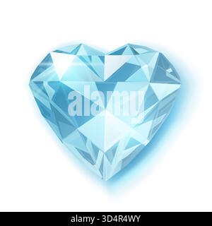 Eine digitale Illustration eines herzförmigen Diamanten mit verschiedenen Blau- und Weißtönen, vor einem schlichten weißen Hintergrund mit dezentem Glanz. Stock Vektor