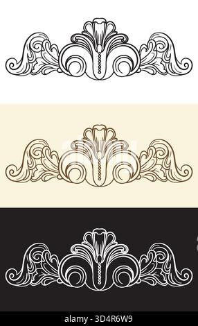 Bildlauf kalligraphische, kunstvolle Motive und Designelemente. Vintage Damast filigrane Hochzeitsschmuck. Retro-Muster gravieren. Vektorabbildung. Für Stock Vektor