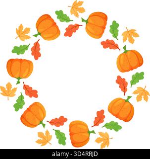 Ein gemütlicher Herbstrahmen mit Kürbis und Blättern, perfekt für Herbstmotive und saisonale Projekte Stock Vektor
