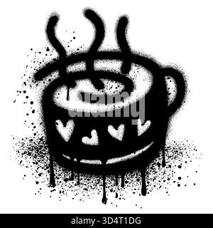 Kaffeetasse Graffiti mit schwarzer Sprühfarbe. Vektorabbildung. Stock Vektor