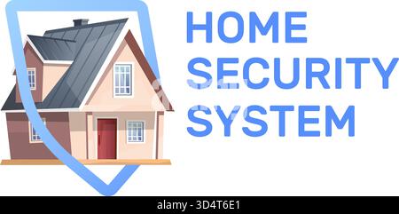 Haus umgeben von einem Schutzschild. Immobilienversicherung. Schutz von Wohngebäuden. Architektursicherheit. Hotelsafe. Wächter der Wohnung. Vecto Stock Vektor