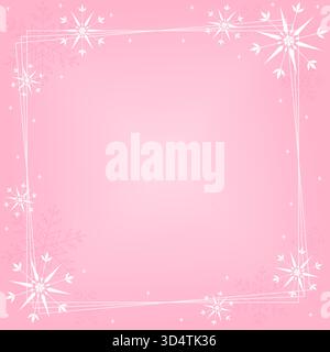 Rosafarbene Hintergrundtapete Mit Quadratischem Rahmen Und Glitzernden Schneeflocken Im Winter Stock Vektor