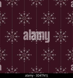 Schneeflocken auf weinrotem Hintergrund, festliches elegantes Weihnachtsmuster. Vektorhintergrund für Geschenkpapier, Karten, Tapeten. Stock Vektor
