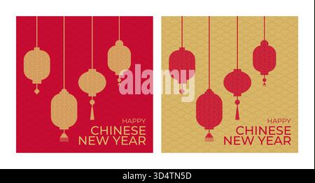 Grußkarte mit festlichen Laternen für das chinesische Neujahr. Vektorabbildung. Stock Vektor