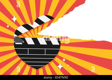 Filmfestival-Vorlage mit herzförmiger Klapptafel. Filmhintergrund mit Filmschiefer. Vektorabbildung Stock Vektor