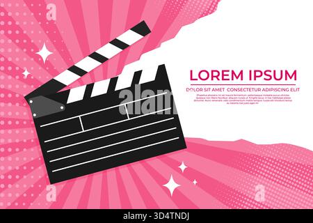 Filmfestival-Vorlage mit einer Klapptafel im Pop-Art-Stil. Filmhintergrund mit Filmschiefer. Vektorabbildung Stock Vektor