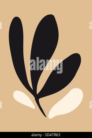 Abstrakte schwarze und beige Blattformen auf hellbraunem Hintergrund in minimalem Stil Stock Vektor