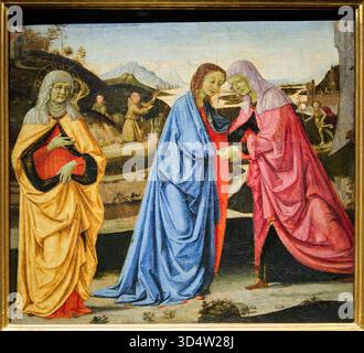 The Visitation, Tempera auf Holzplatte, 1470-1475, DOMENICO BIGORDI bekannt als IL GHIRLANDAIO (Firenze, 1449-1494), Galleria dell'Accademia, Florenz, Firenze, Toskana, Italien. Stockfoto
