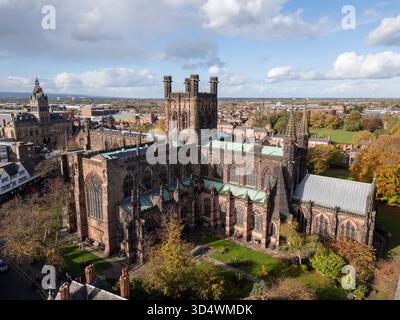 Aus der Vogelperspektive der Kathedrale von Chester, Cheshire, England Stockfoto