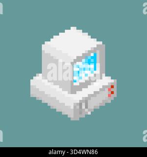Pixelgrafik eines alten PCs (PC) mit Monitor. Repräsentiert Retro-Technologie, Computertechnik, Büroarbeit oder 8-Bit-/16-Bit-Gaming-Nostalgie Stock Vektor